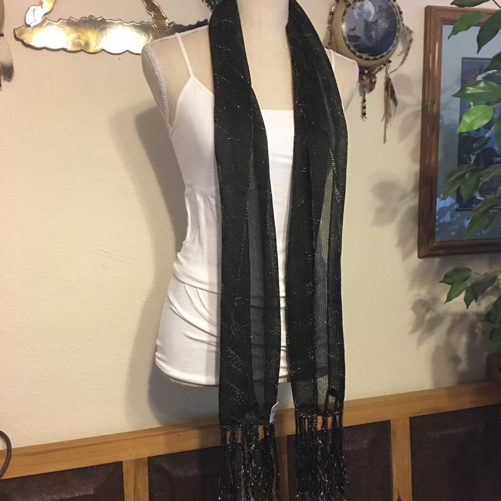 Vintage black with gold metallic thread scarf wrap
